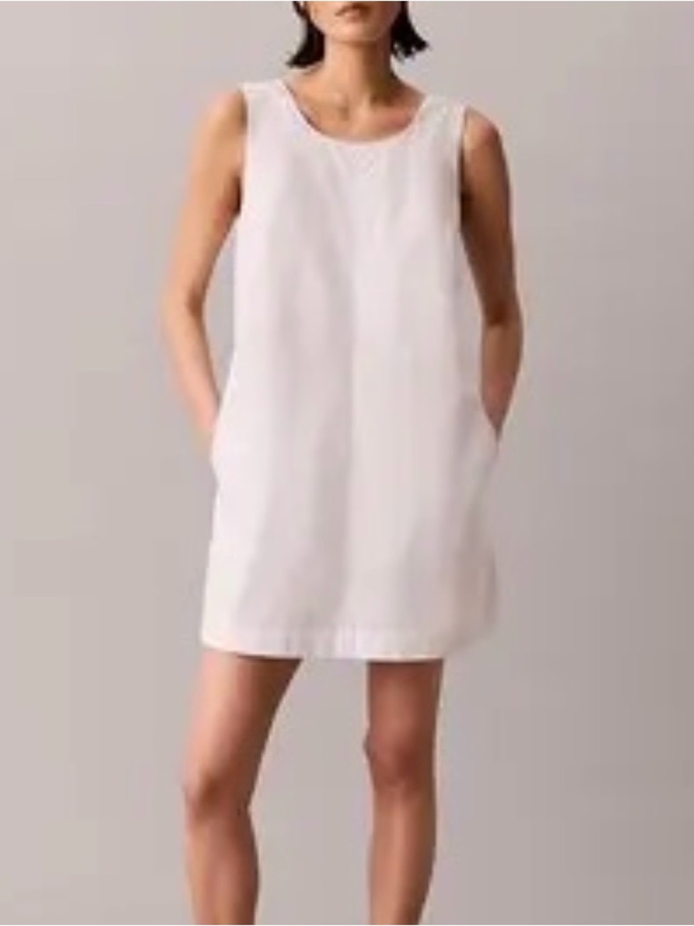 White Linen Cotton Blend Shift Mini Dress Tank Size L